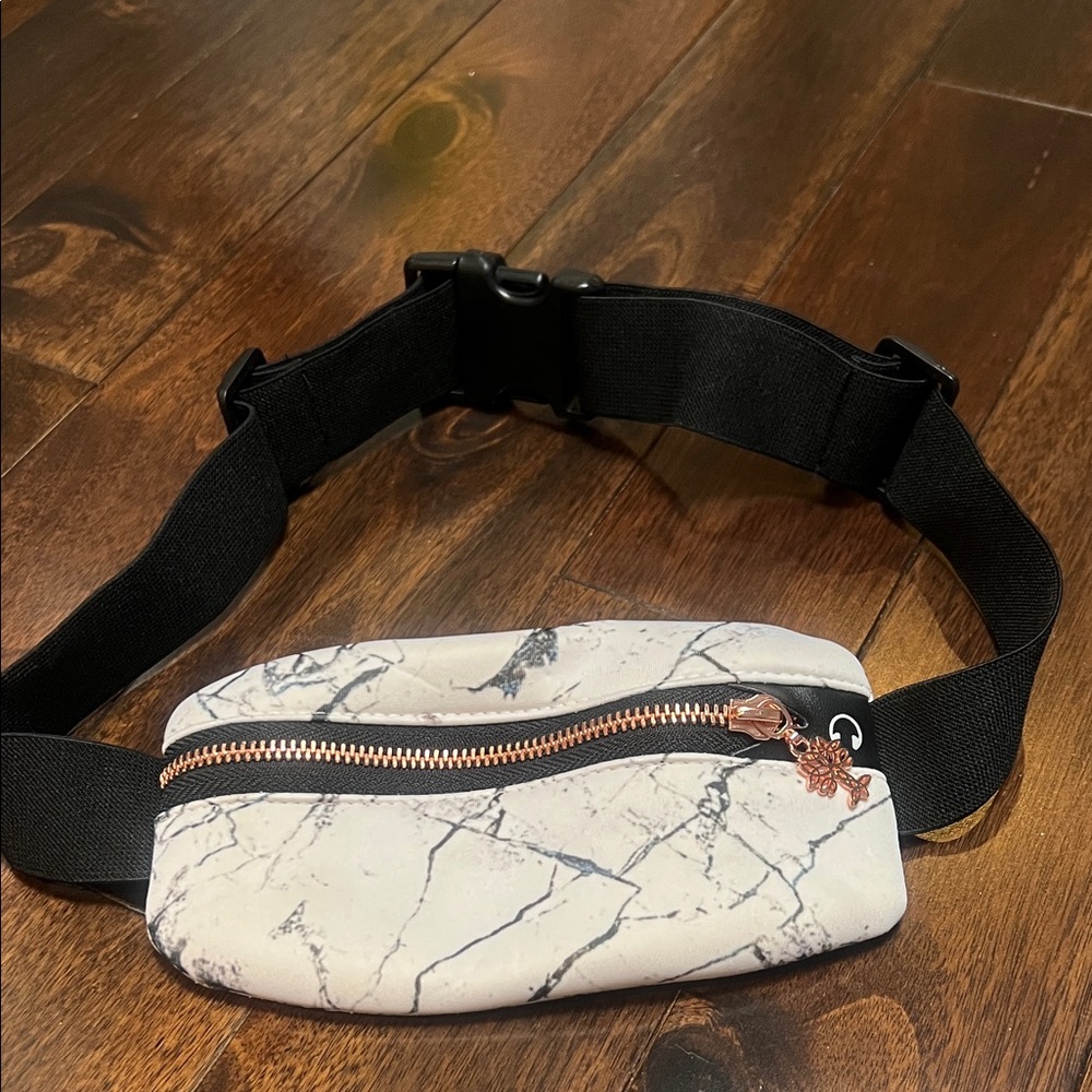 Marble Print Belt Bag with Black Strap
